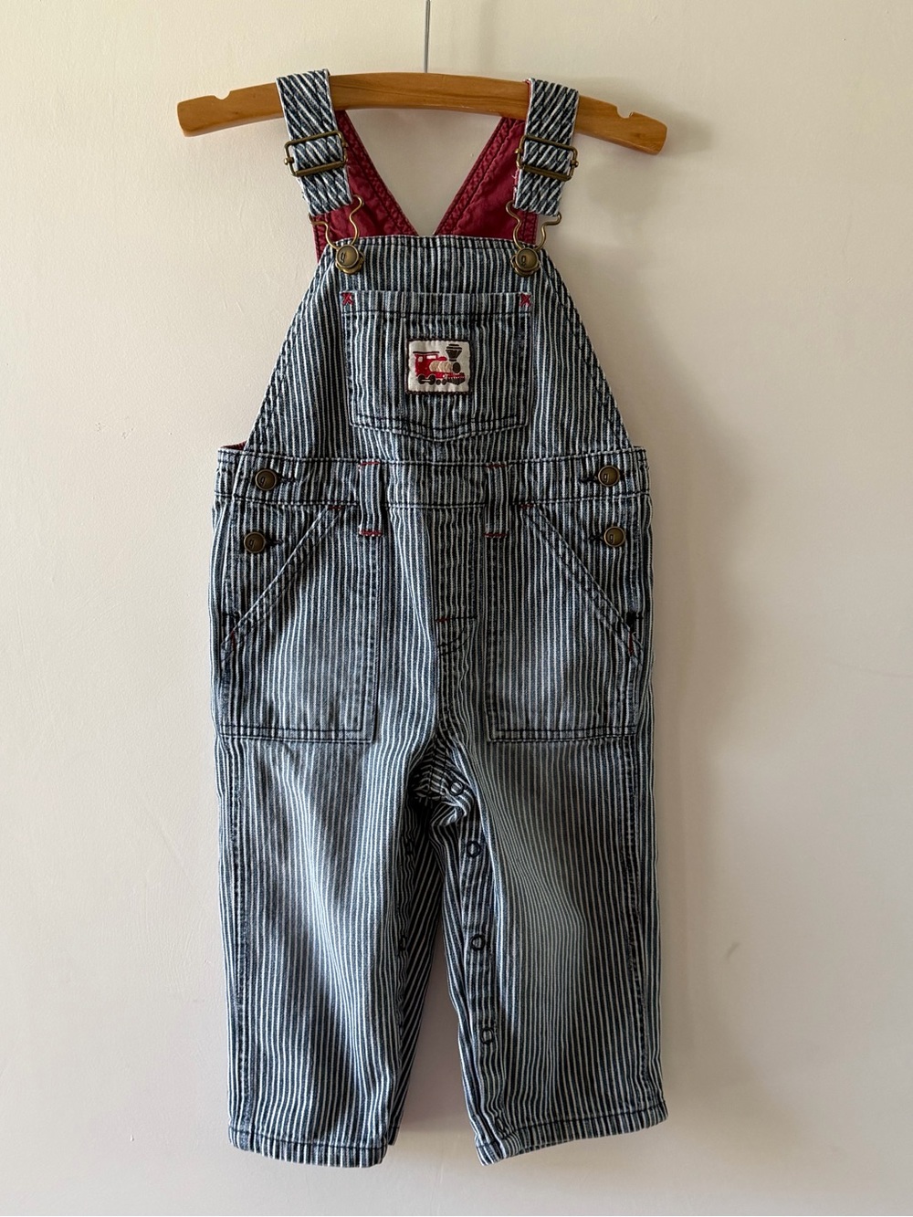 Vintage 2007 Gymboree Hickory Stripe Train Overalls 12-18M